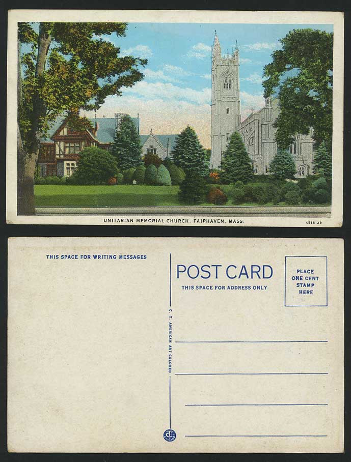Mass. Old Postcard Unitarian Memorial Church, Fairhaven