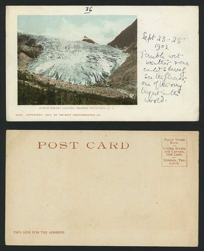 Canada 1903 Old Colour U.B. Postcard Illecillewaet Glacier SELKIRK Mountains