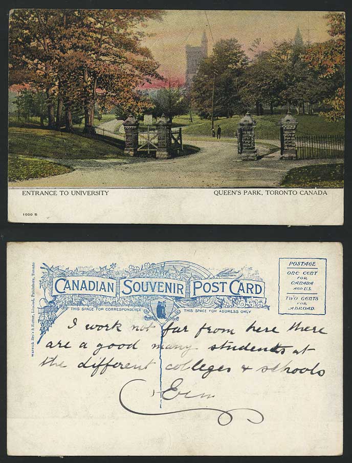 Canada Old Postcard Queen's Park to University, Toronto