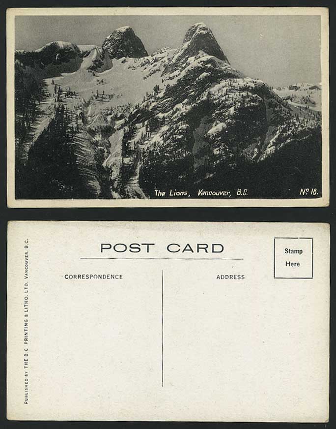 Canada Old Postcard The Lions Mountains, Vancouver B.C.
