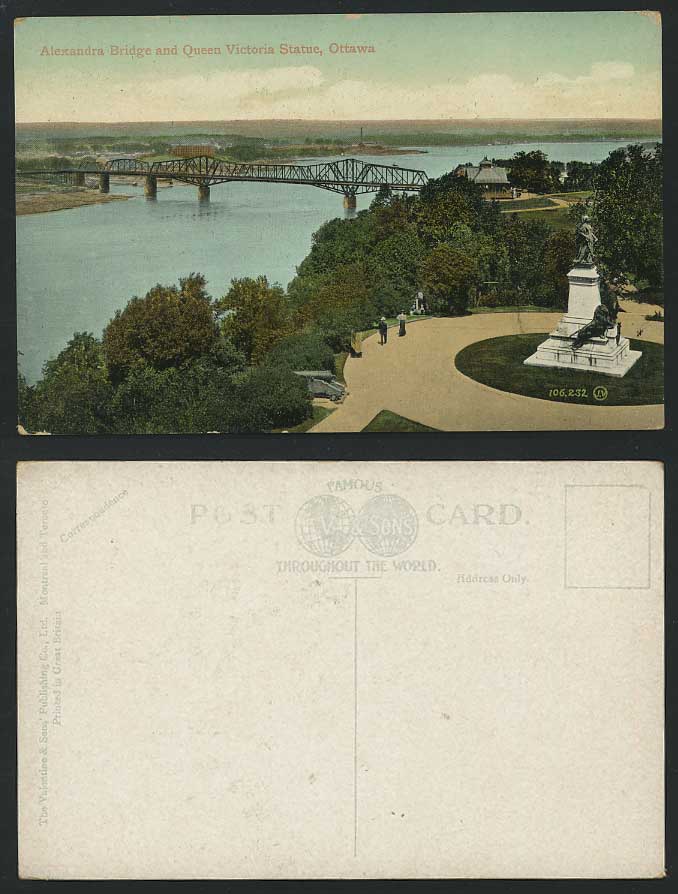 Canada Old Postcard Alexandra Bridge Q.V. Statue Ottawa