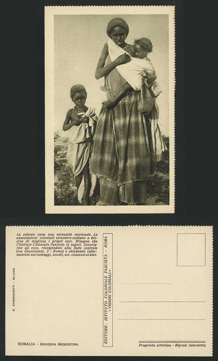 Somalia Old Postcard Indigena Migiurtina Native Woman Children Ethnic Life