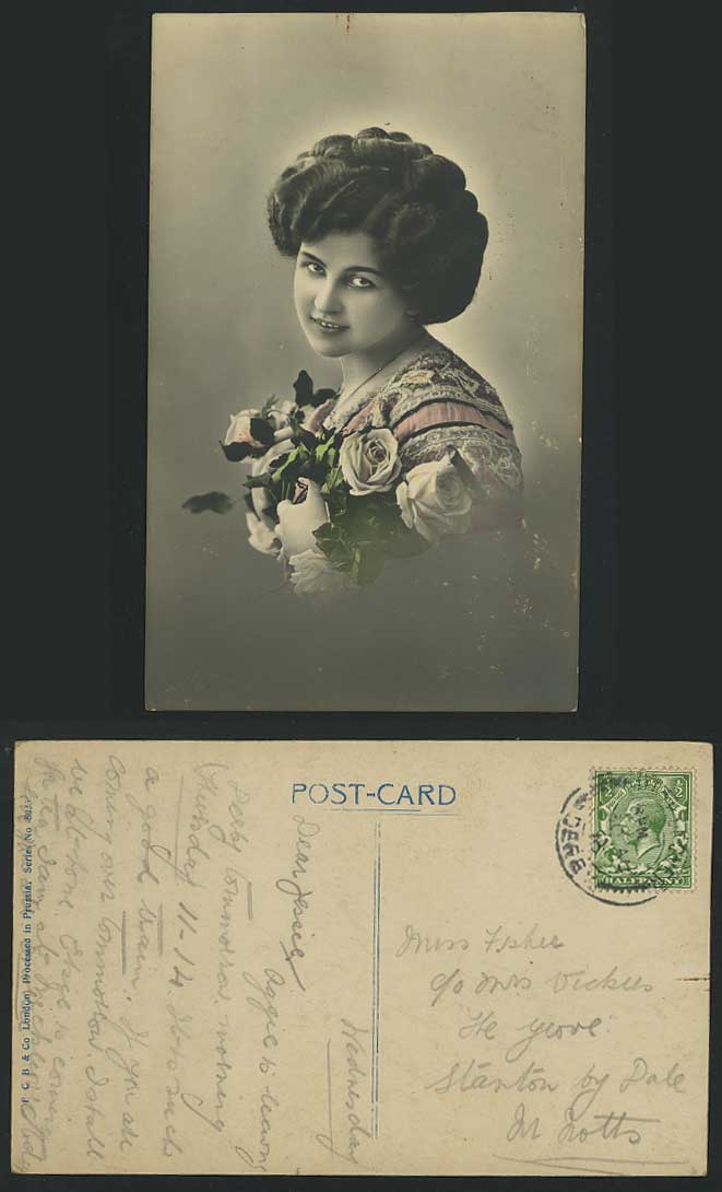 Glamour Lady Glamorous Woman 1916 Old RP Postcard Roses