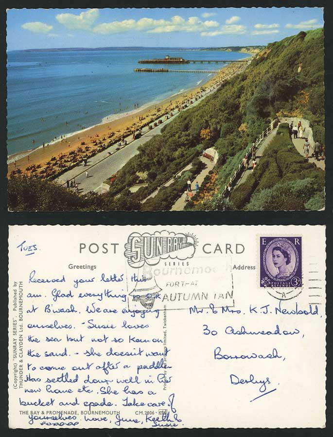Bournemouth The Bay & Promenade Pier Beach Old Postcard