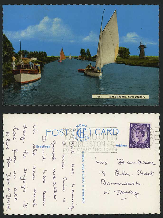 River Thurne Ludham Windmill Yachts Boats 1967 Postcard