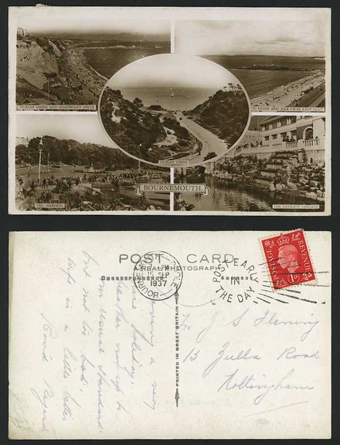 Bournemouth 1937 Postcard Durley Chine Pavilion Cascade