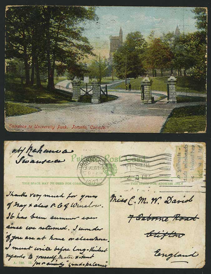 Canada Old Colour Postcard Entrance to University Park Toronto