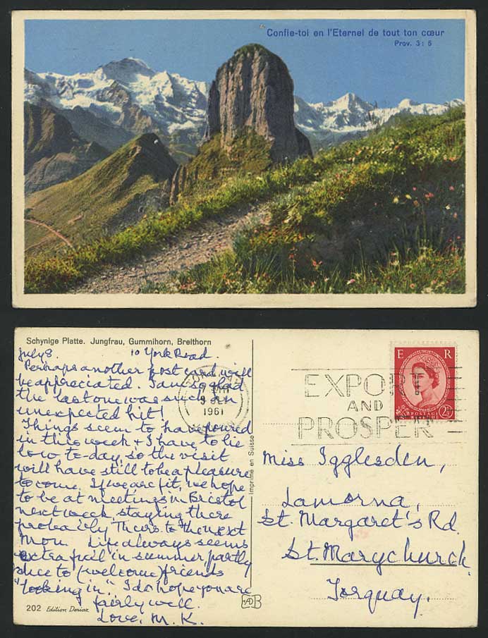 Jungfrau Schynige Platte Gummihorn Breithorn 1961 Card