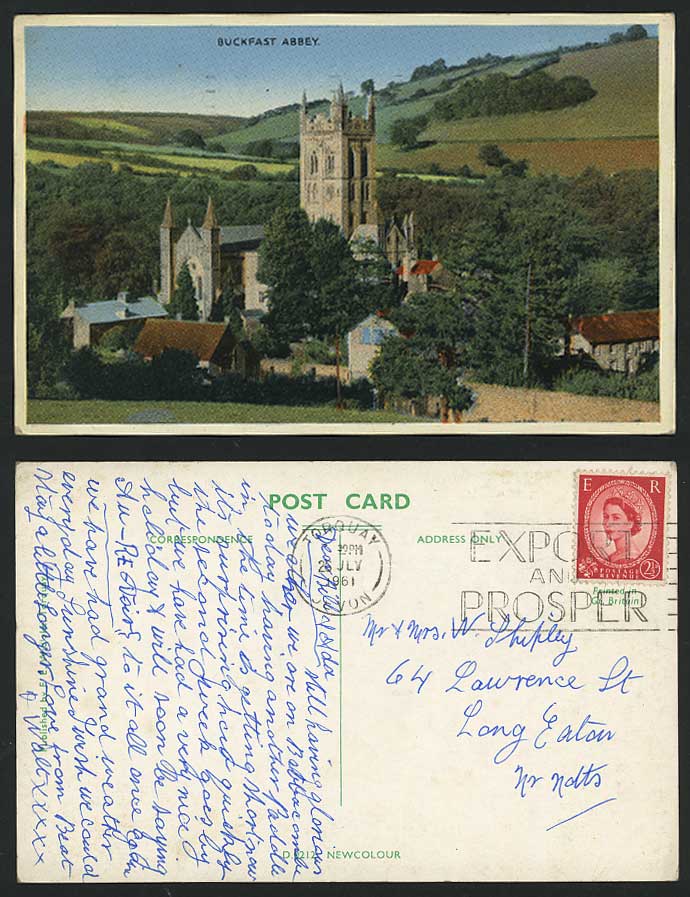 Devon 1961 Old Postcard BUCKFAST ABBEY Export & Prosper
