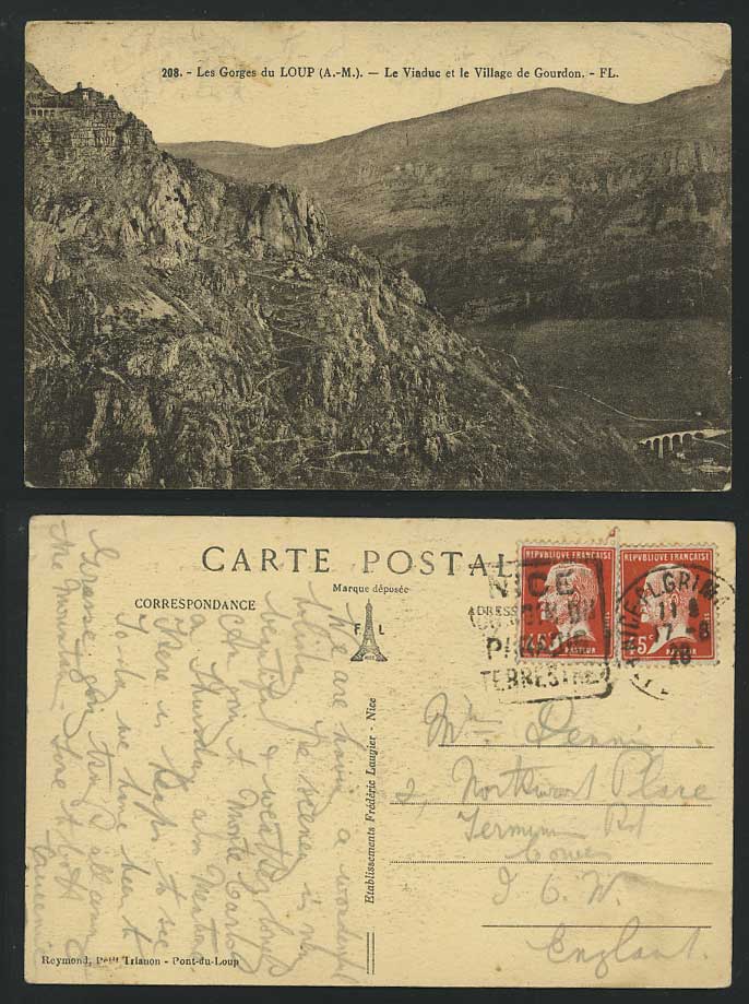 Gorges du Loup 1928 Old Postcard Viaduc Village Gourdon