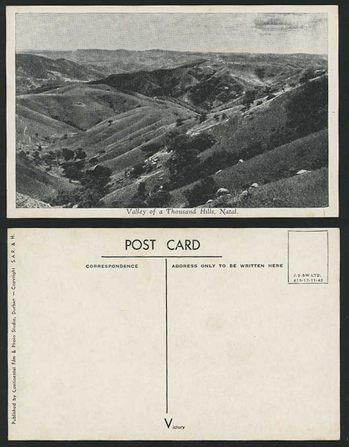 NATAL Valley of a Thousand Hills Old Postcard S. Africa