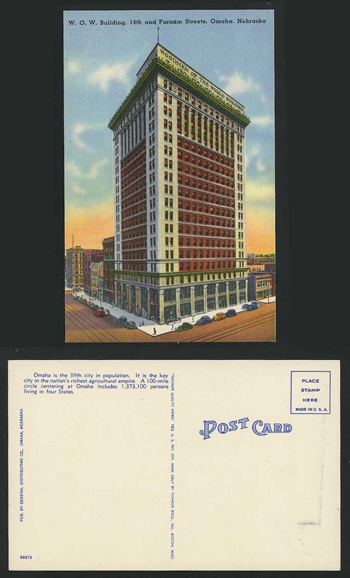Omaha Old Postcard W.O.W Building 14th & Farnam Streets
