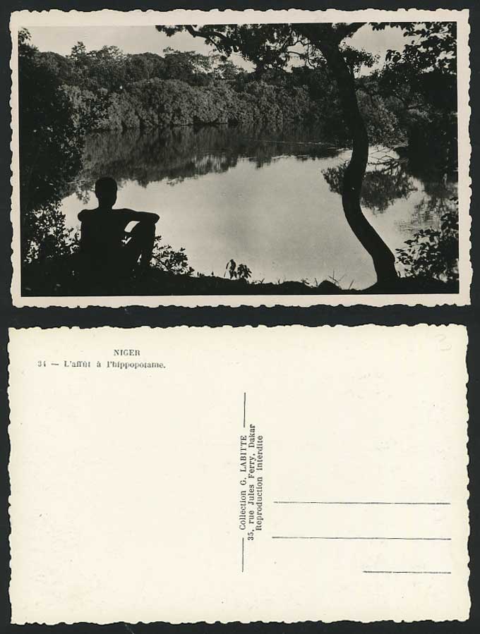 NIGER Old Postcard L'affut a l'hippopotame Hippopotamus
