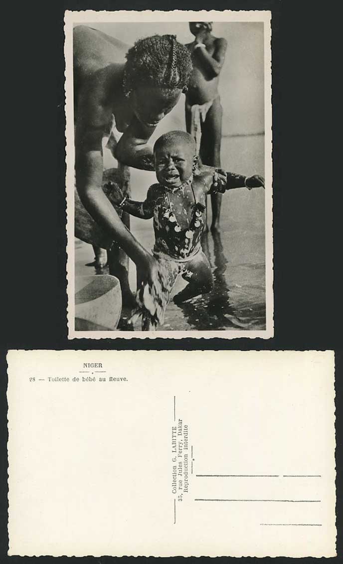 NIGER Old Postcard Native Woman - Baby Bathing in River