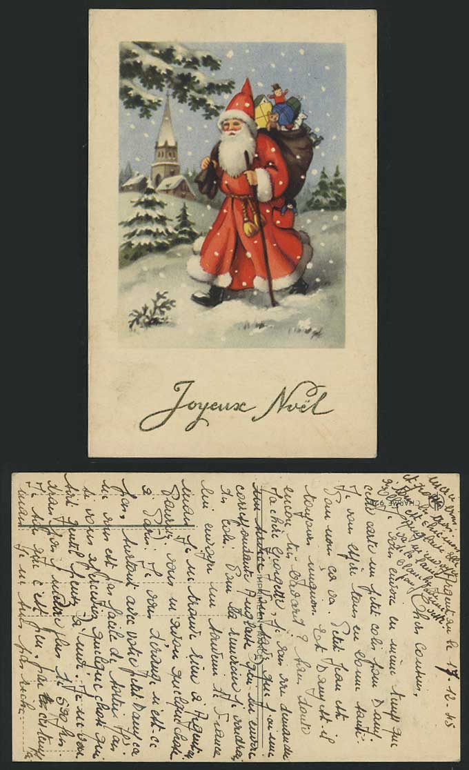 SANTA CLAUS - Joyeux Noel Merry Christmas 1945 Postcard