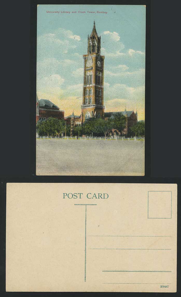 India Bombay, University Library and Clock Tower Old Colour Postcard
