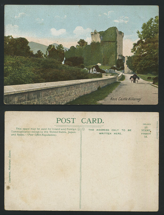 Ireland Old Irish Colour Postcard ROSS CASTLE Ruins & Cart Killarney Co. Kerry