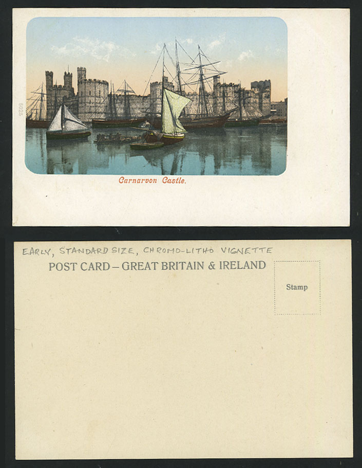CARNARVON CASTLE Old Colour UB Postcard Sailing Boats Undivided Back 5025 Wales