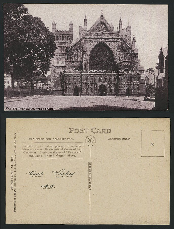 Devon Old Postcard EXETER Cathedral West Front & Street