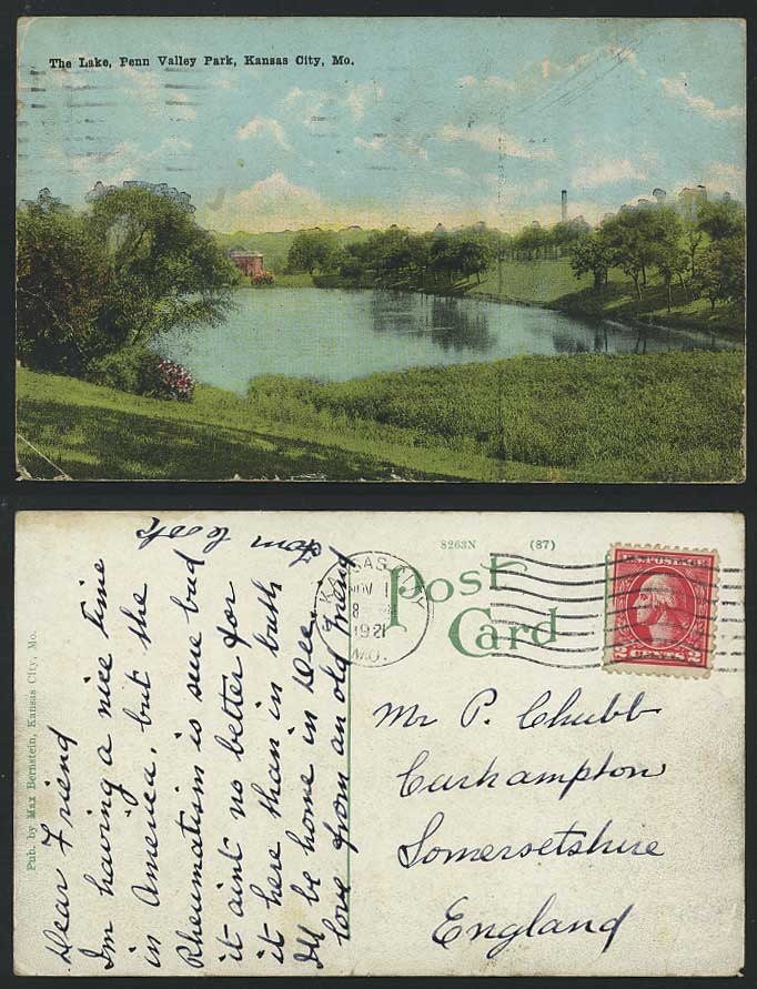 MO. Kansas City Lake Penn Valley Park 1921 Old Postcard