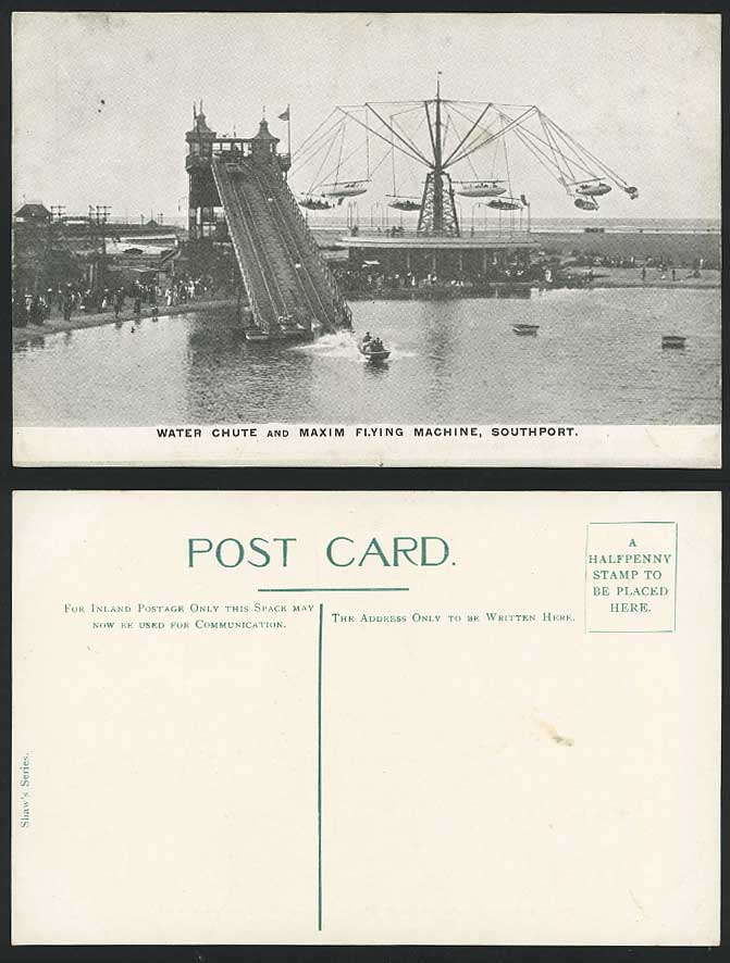 SOUTHPORT Maxim Flying Machine Water Chute Old Postcard