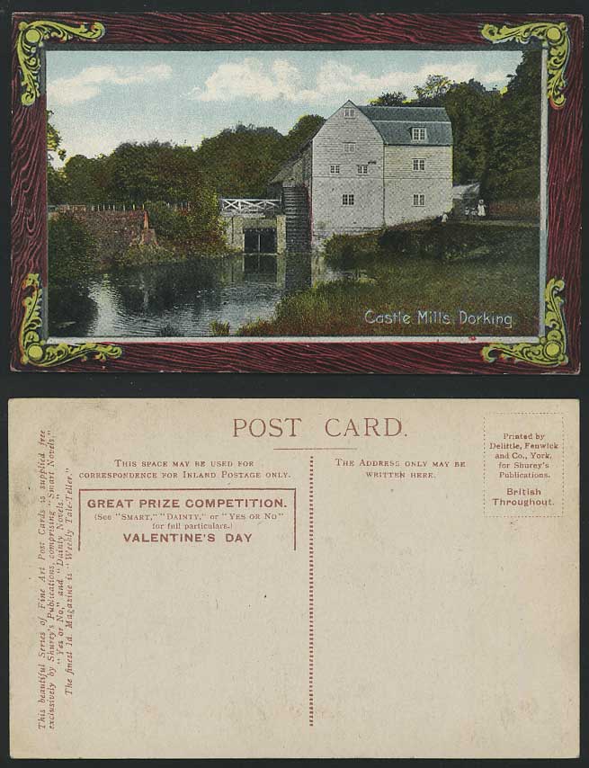 Dorking Castle Mills Bridge Old Postcard Valentines Day