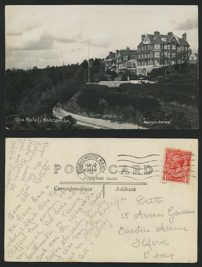 BOSCOMBE, SPA HOTEL Dorset 1932 Old Real Photo Postcard