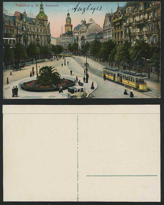 Frankfurt a. M. Old Postcard Rossmarkt Tram Vintage Car