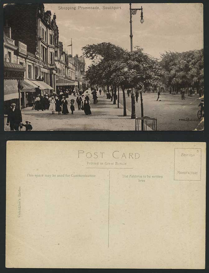 Southport Old Postcard Shopping Promenade Cafe & Street Scene Lancashire
