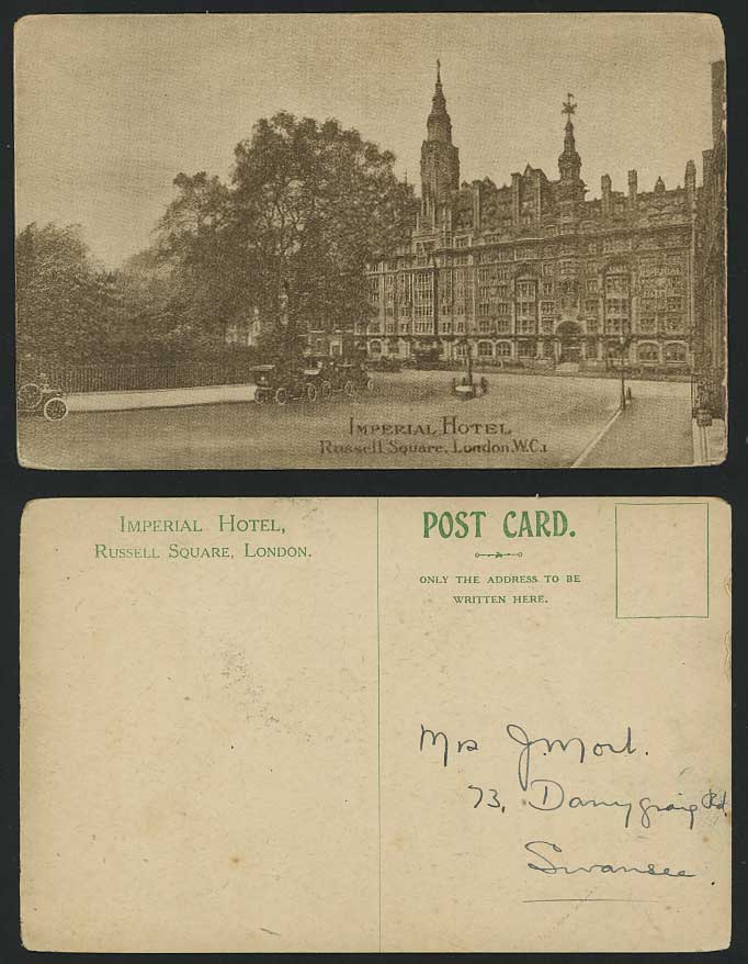 London c1920 Old Postcard IMPERIAL HOTEL Russell Square