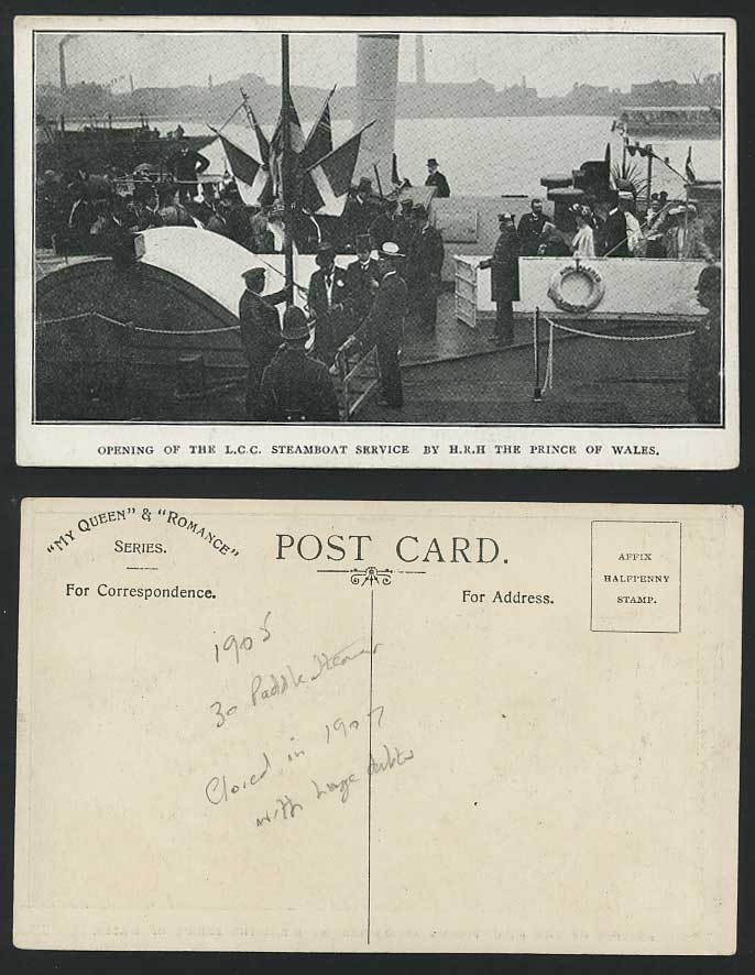 Prince of Wales Opening LCC Steamboat 1905 Old Postcard