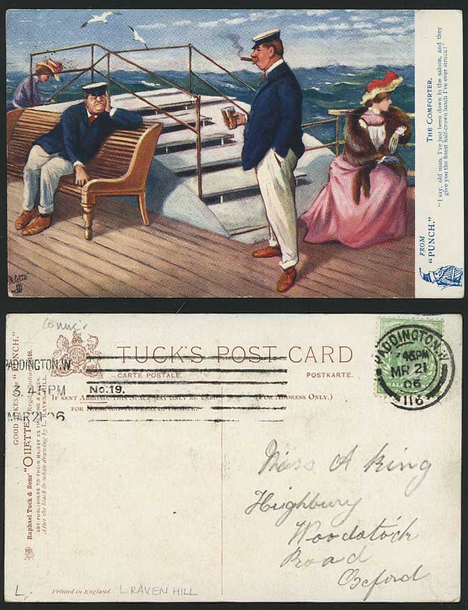 Punch Tuck's Oilette Good Jokes Comforter, Lady Seamon on Ship 1906 Old Postcard