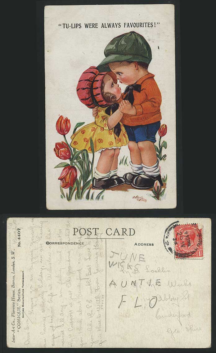 Arthur Butcher 1924 Old Postcard Tulips Were Favourites