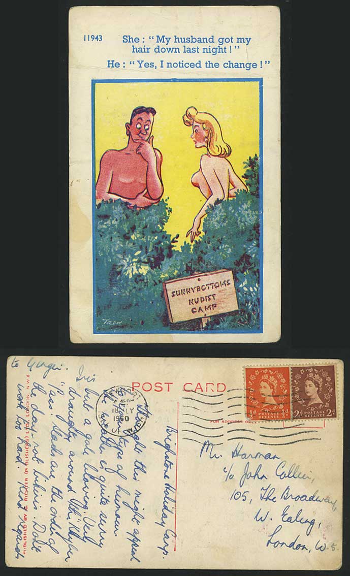 Comic Humour Sunny Bottoms Camp Got Hair Down 1960 Old Postcard
