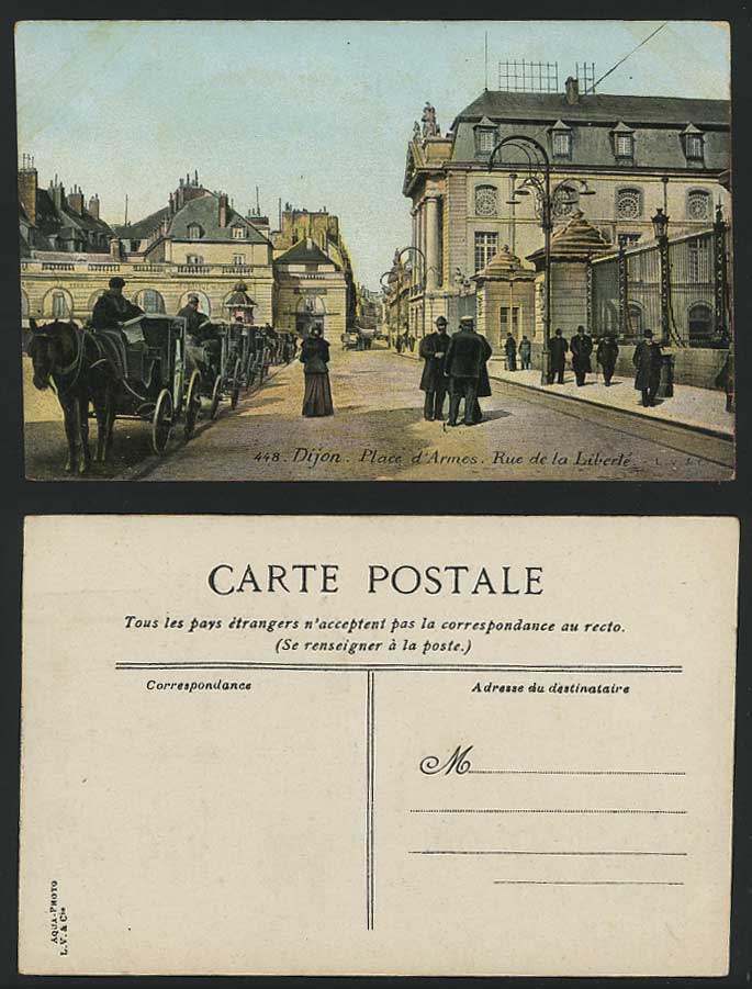 France DIJON Old Postcard Place d'Armes Rue de la Liberte Road Street scene