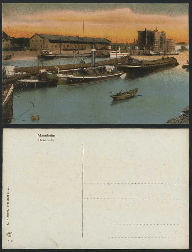 Mannheim Hafenpartie Harbour & Steam Boats Old Postcard