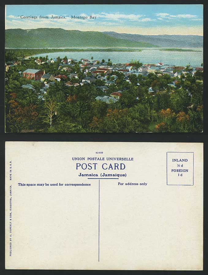 Jamaica Greetings Old Postcard - MONTEGO BAY & Panorama