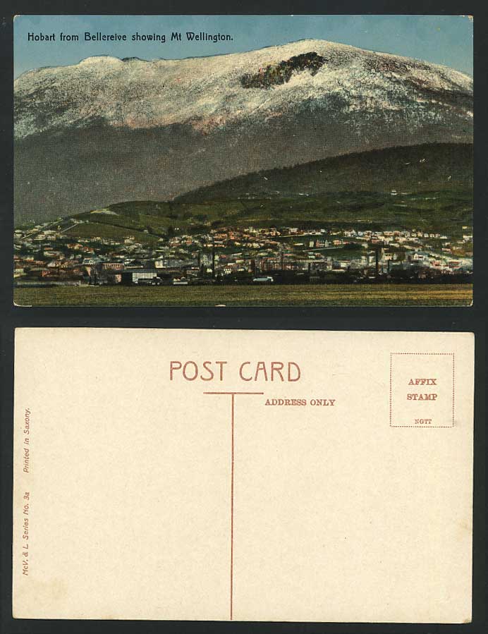 Tas. HOBART from Bellereive Mt. Wellington Old Postcard