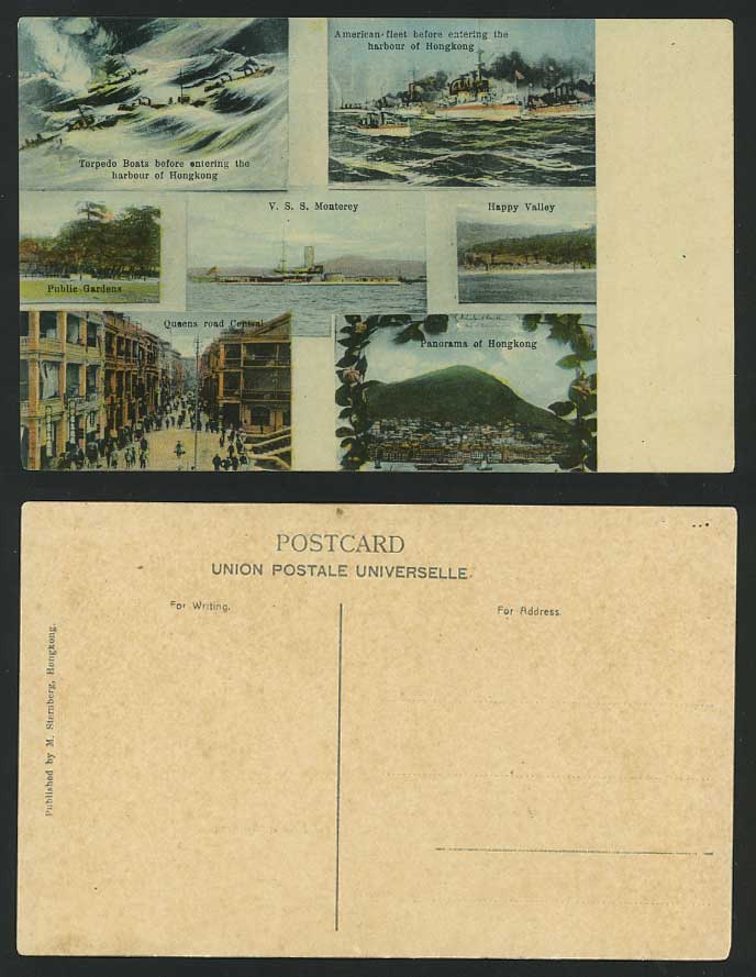 Hong Kong Old Postcard Happy Valley U.S.S. Monterey American Fleet Torpedo Boats