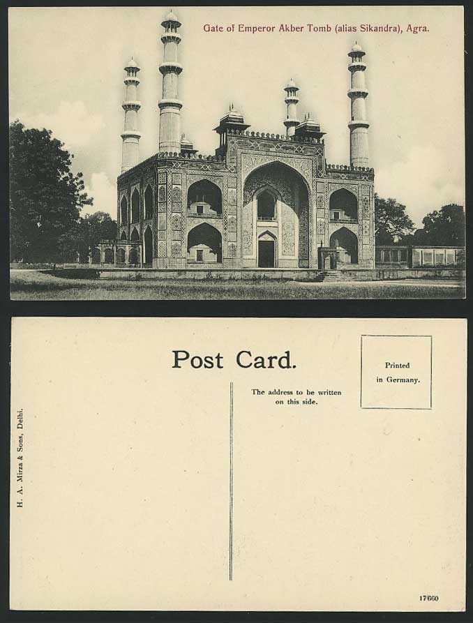India Old Postcard Emperor Akber Tomb Gate Alias S Agra