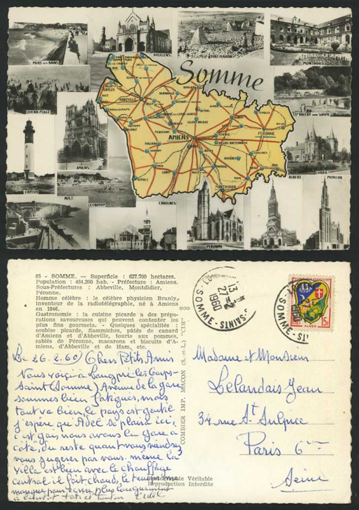 Somme MAP Cayeux Lighthouse Corbie Amiens 1960 Postcard