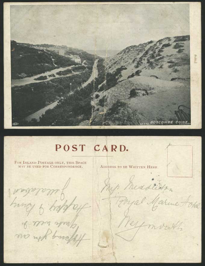 Dorset - Old B/W Postcard - BOSCOMBE CHINE - Panorama