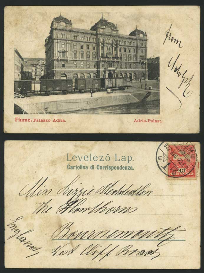 Croatia FIUME 1902 Old UB Postcard Palazzo Adria, TRAIN