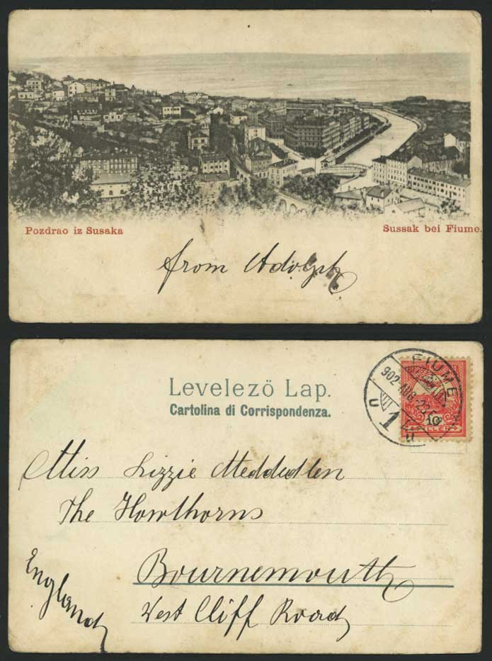 Croatia FIUME 1902 UB Postcard Pozdrao iz Susaka Sussak