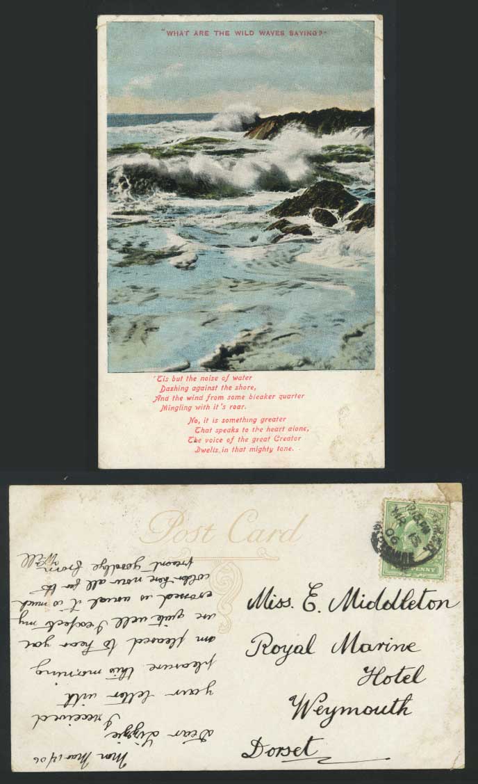 What Are Wild Waves Saying? Dorset 1906 Old Postcard