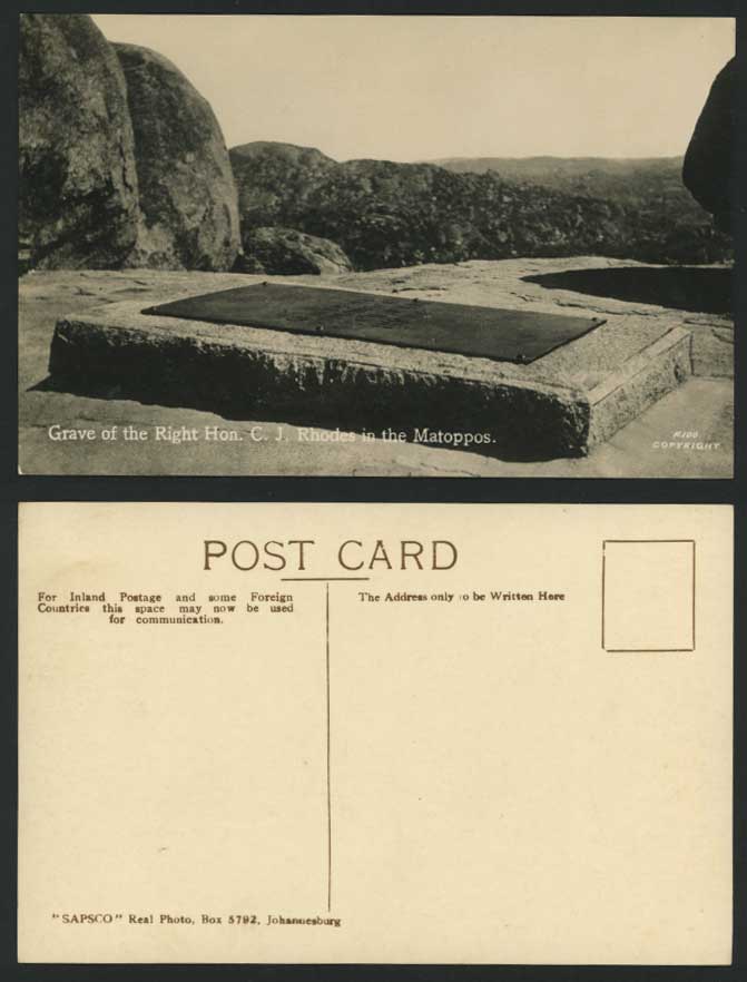Rhodesia Matopos Old Real Photo Postcard Grave Right Hon CJ Rhodes