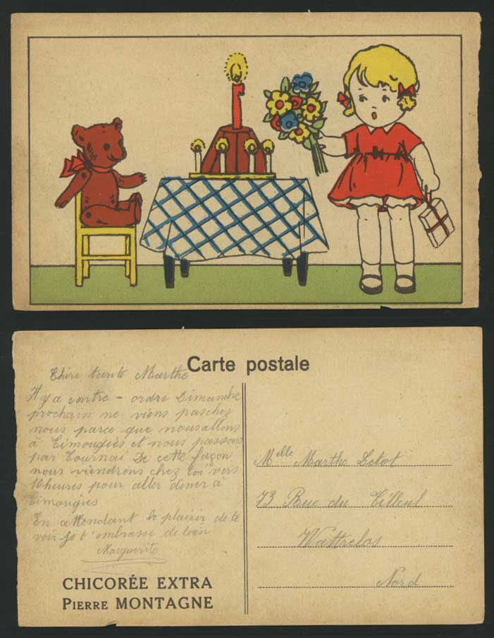 Teddy Bear, Chicoree Extra Pierre Montagne Old Postcard