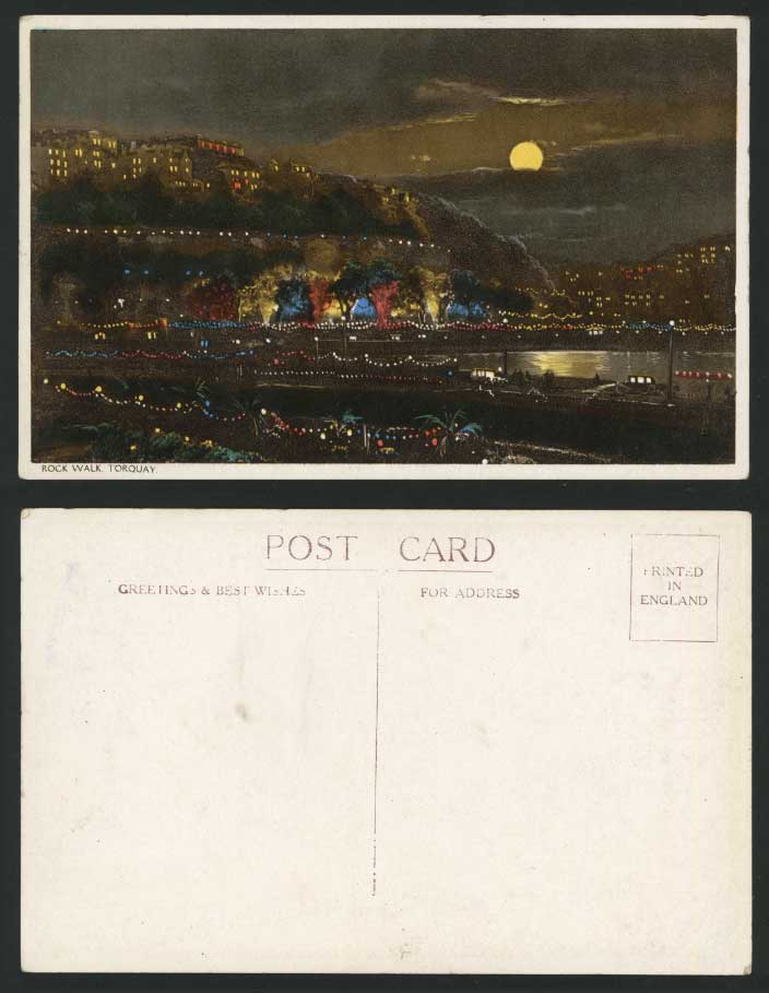 Torquay Illuminated ROCK WALK Illumination Old Postcard