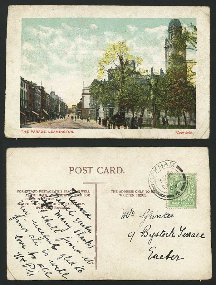Leamington PARADE Street Clock Tower 1909 Old Postcard