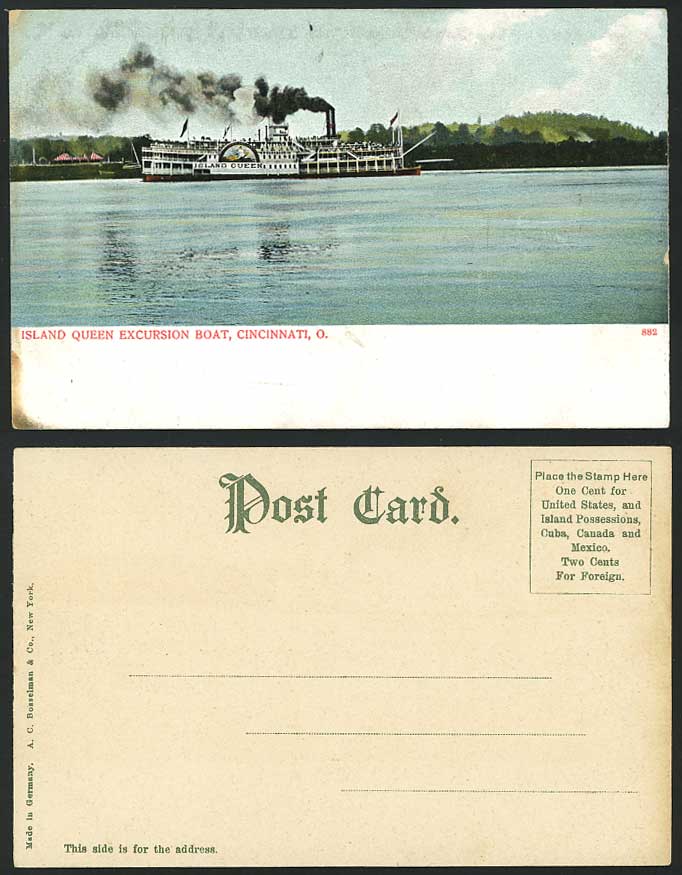 USA Cincinnati Old Postcard ISLAND QUEEN EXCURSION BOAT